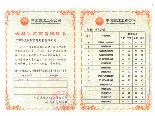 中國寰球工程公司入網證書